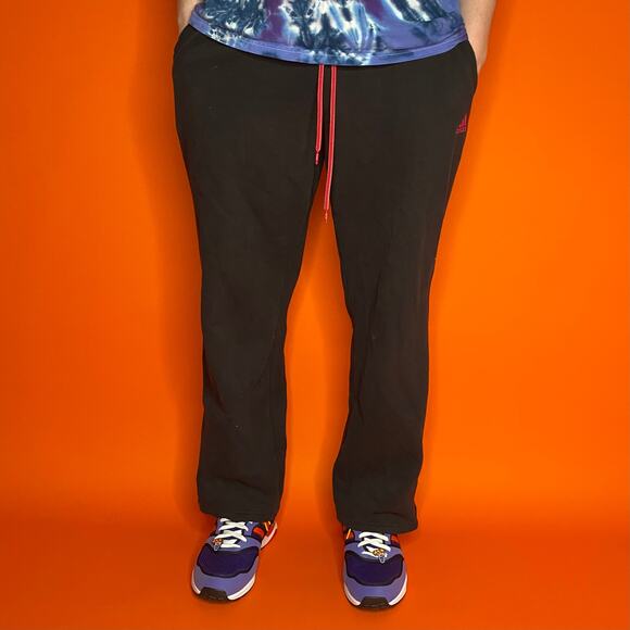 Adidas Sweatpants Jet Black Cotton Pink Logo Ankle Breakway Buttons Can Flare - Picture 2 of 4